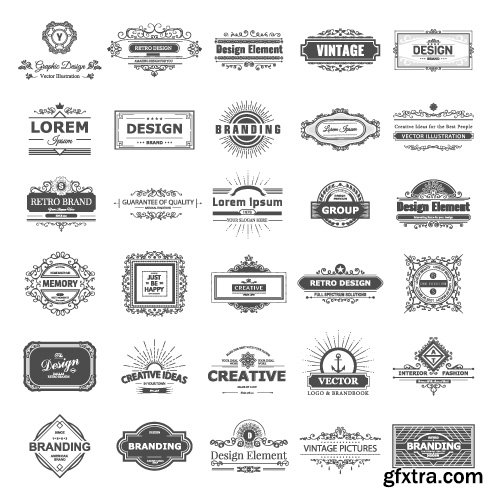 Monogram logos vintage label and decorations elements vector