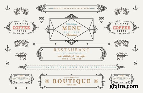 Monogram logos vintage label and decorations elements vector