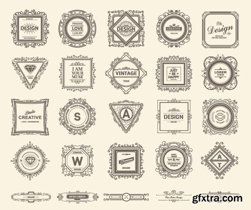 Monogram logos vintage label and decorations elements vector