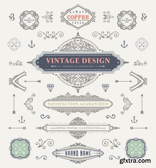 Monogram logos vintage label and decorations elements vector