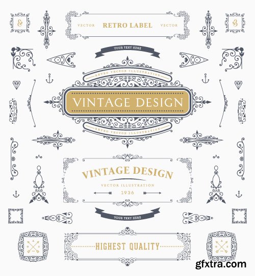 Monogram logos vintage label and decorations elements vector