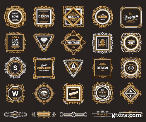 Monogram logos vintage label and decorations elements vector