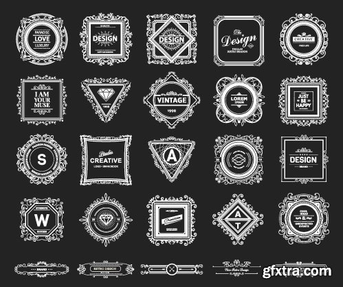 Monogram logos vintage label and decorations elements vector