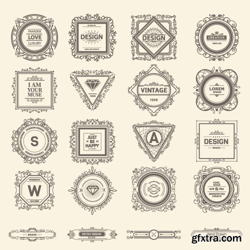 Monogram logos vintage label and decorations elements vector