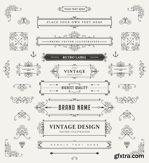 Monogram logos vintage label and decorations elements vector