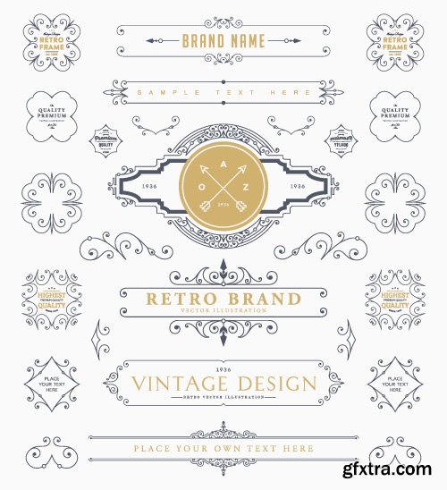 Monogram logos vintage label and decorations elements vector