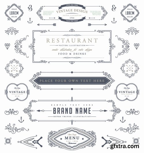 Monogram logos vintage label and decorations elements vector