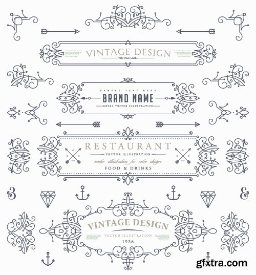 Monogram logos vintage label and decorations elements vector