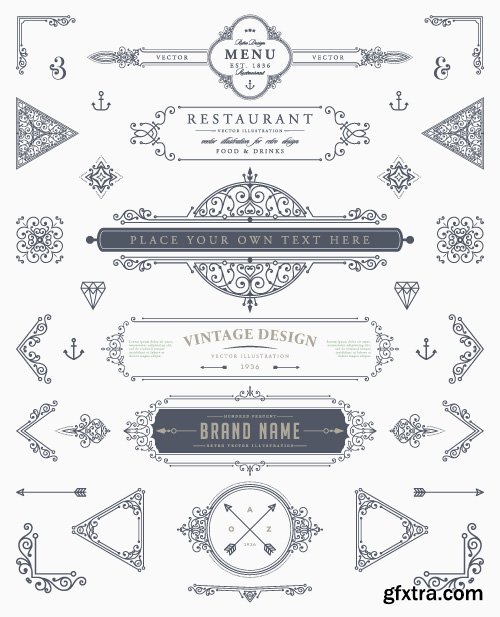 Monogram logos vintage label and decorations elements vector