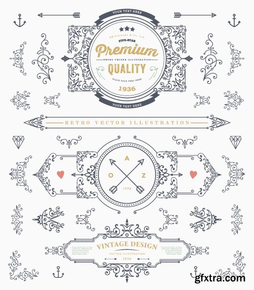 Monogram logos vintage label and decorations elements vector