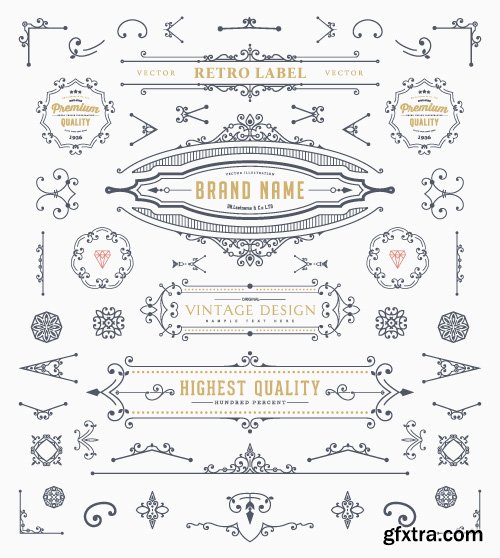 Monogram logos vintage label and decorations elements vector