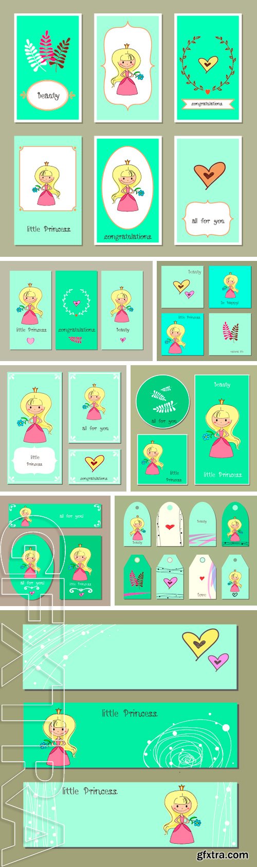 Stock Vectors - Hand-sketched templates with little princess, bride, heart