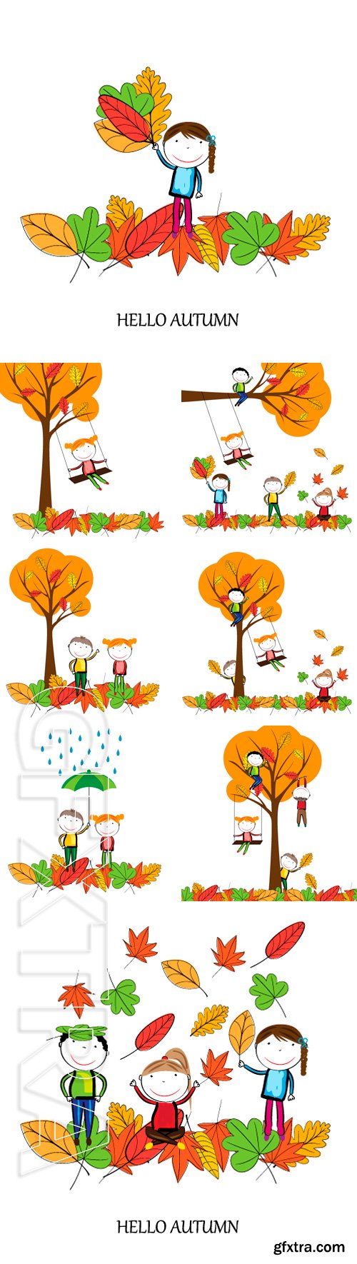 Stock Vectors - Happy children playing in the autumn leaves