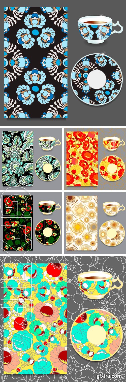 Stock Vectors - Vector seamless floral russian or slavs pattern with cup and plate