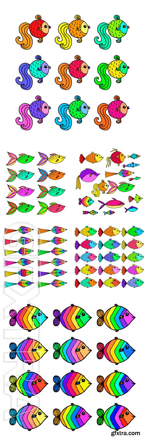 Stock Vectors - Vector set of hand drawn fish