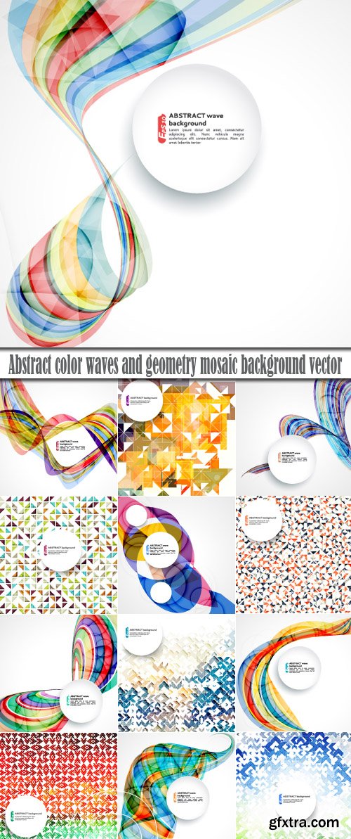 Abstract color waves and geometry mosaic background vector