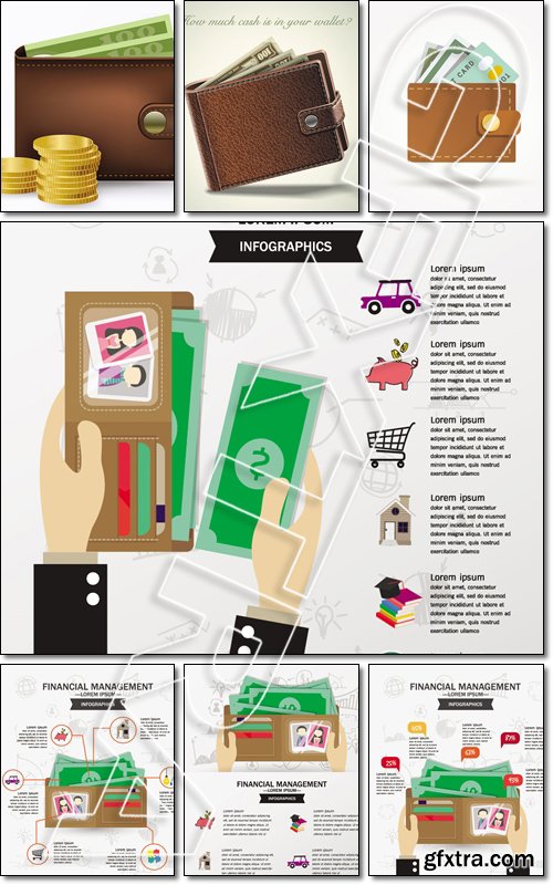 Wallet with money and credit card - Vector