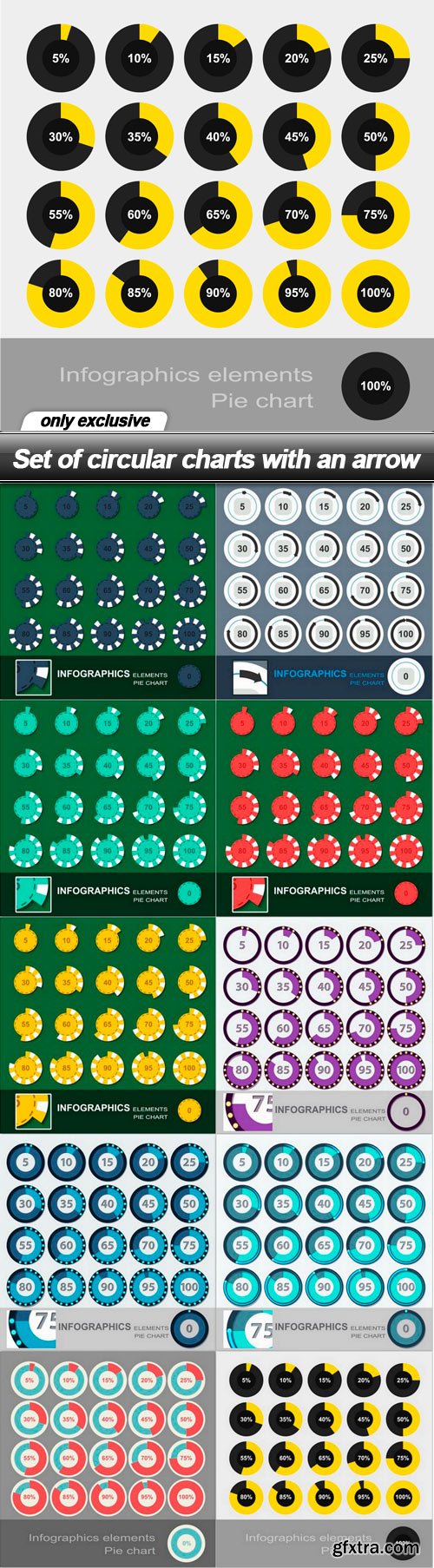 Set of circular charts with an arrow - 10 EPS