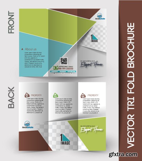 Corporate identity tri fold brochure flyer post card header vector set