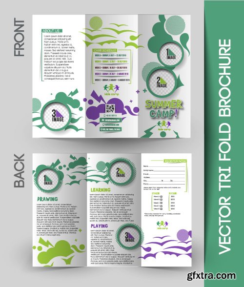 Corporate identity tri fold brochure flyer post card header vector set