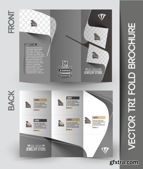 Corporate identity tri fold brochure flyer post card header vector set