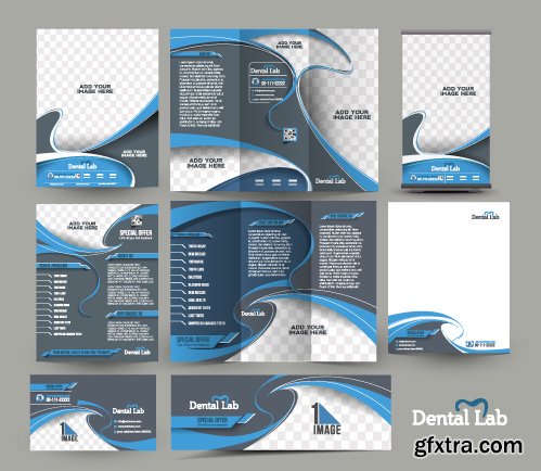 Corporate identity tri fold brochure flyer post card header vector set