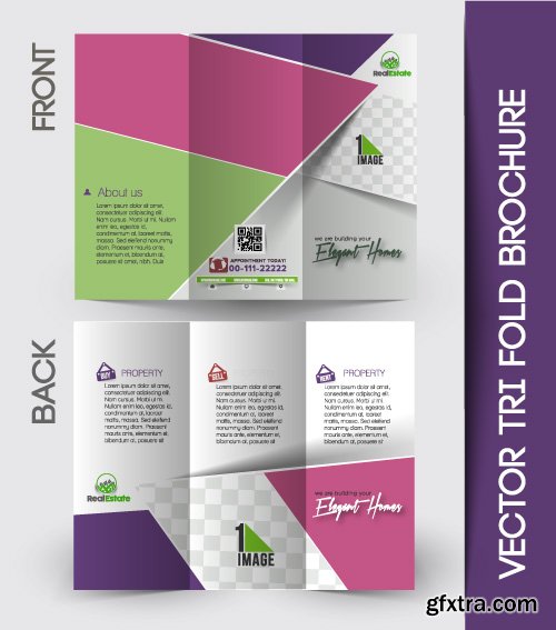 Corporate identity tri fold brochure flyer post card header vector set