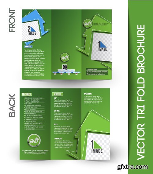 Corporate identity tri fold brochure flyer post card header vector set