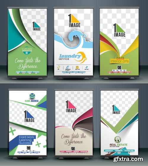 Corporate identity tri fold brochure flyer post card header vector set