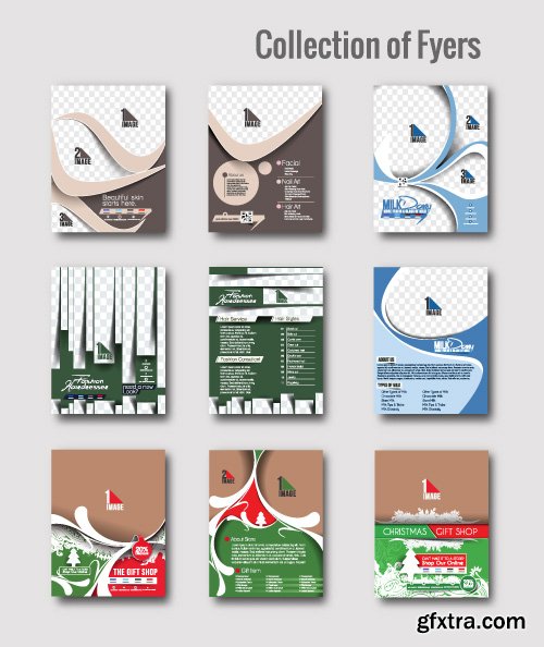 Corporate identity tri fold brochure flyer post card header vector set