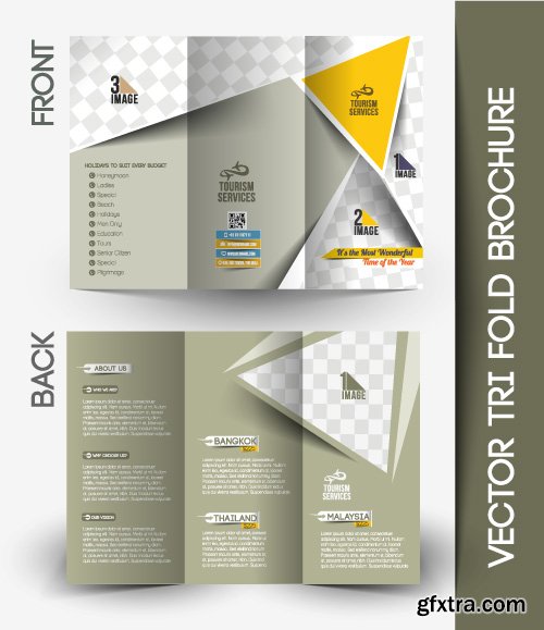 Corporate identity tri fold brochure flyer post card header vector set