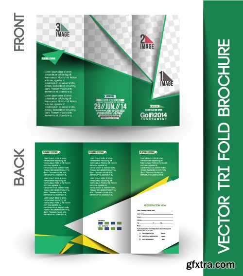 Corporate identity tri fold brochure flyer post card header vector set