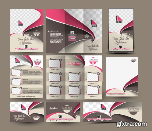 Corporate identity tri fold brochure flyer post card header vector set