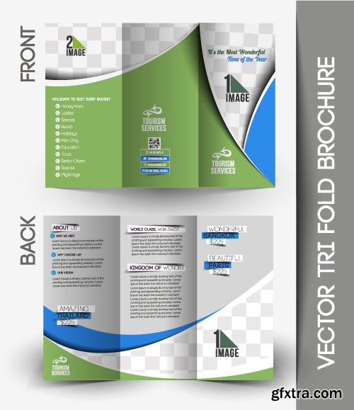 Corporate identity tri fold brochure flyer post card header vector set