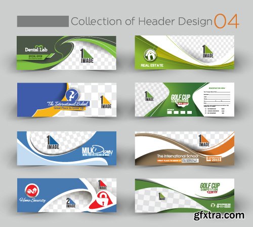 Corporate identity tri fold brochure flyer post card header vector set