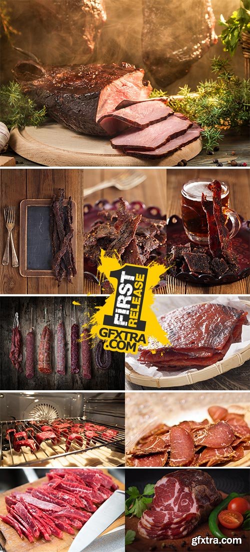 Stock Images Dried Peppered Beef Jerky Cut in Strips