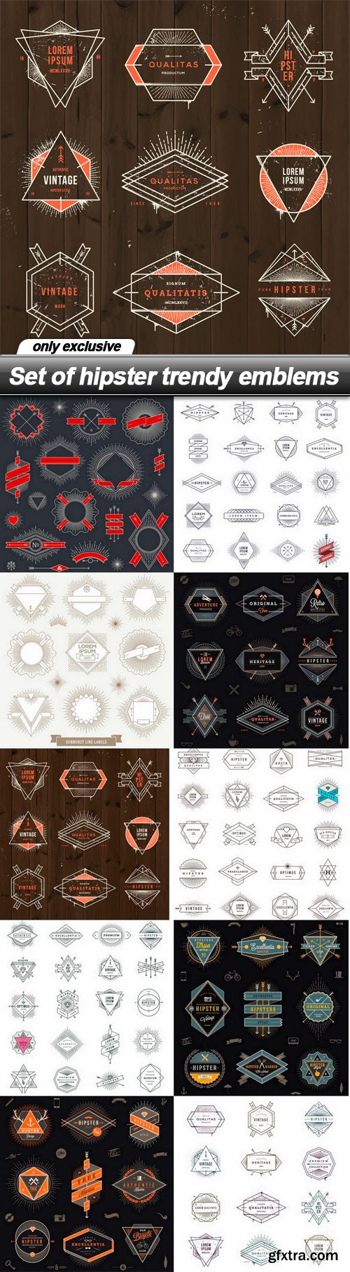 Set of hipster trendy emblems - 10 EPS