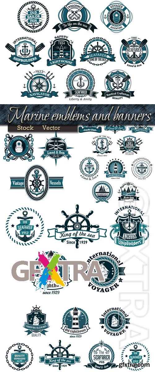 Sea navigation emblems and banners in Vector