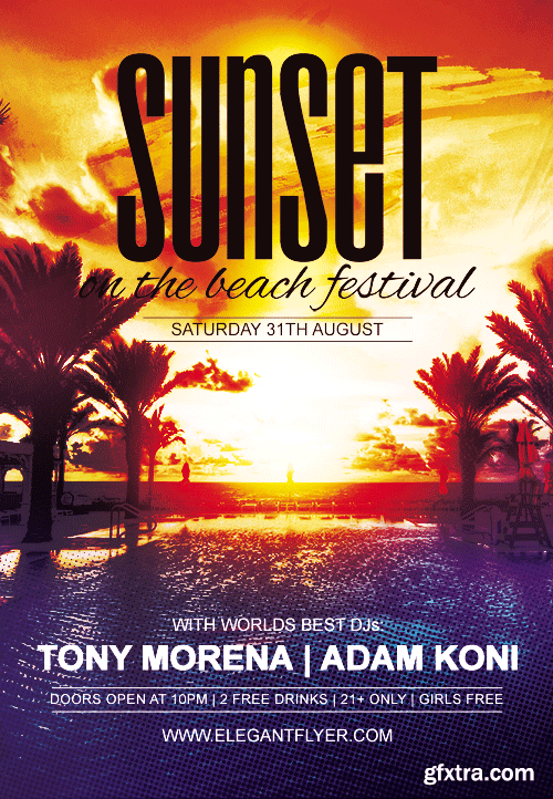 Summer Sunset Flyer PSD Template + Facebook Cover