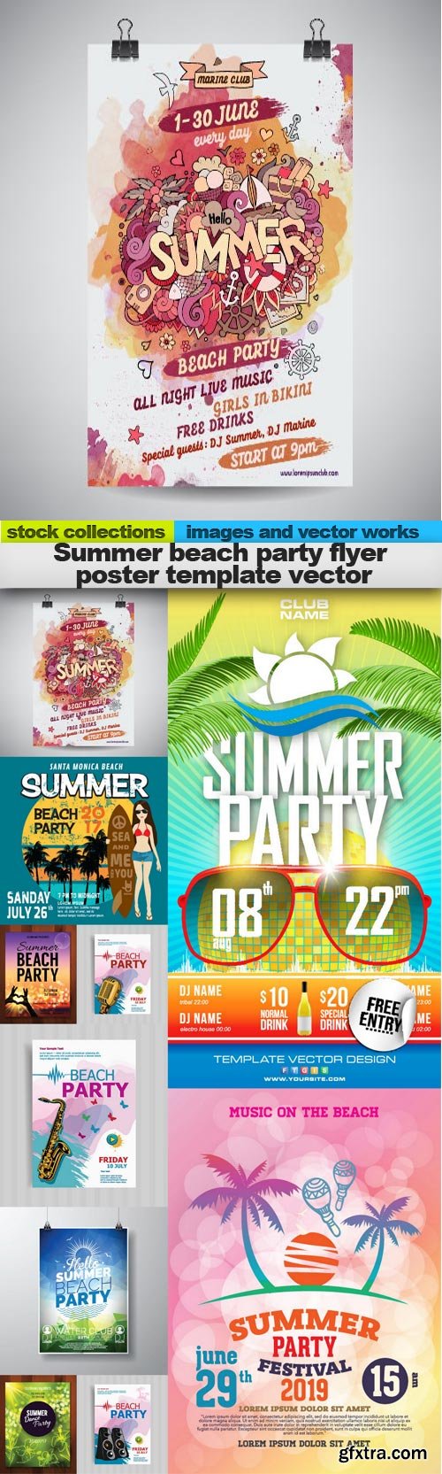 Summer beach party flyer poster template vector, 10 x EPS