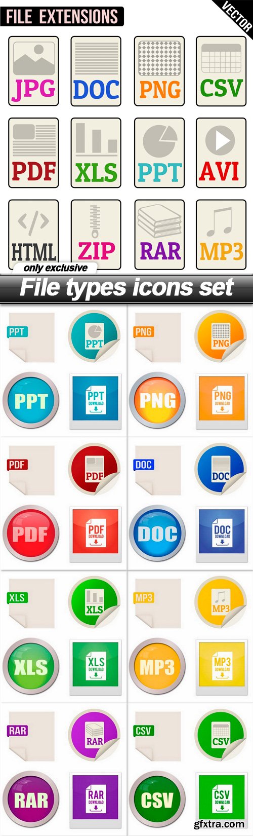 File types icons set - 9 EPS