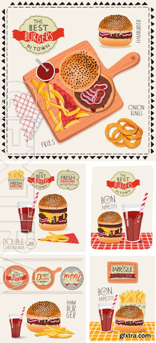 Stock Vectors - Hamburger illustration. Burger house poster. Design for the decoration of the cafe or menu. Fast food image. Hamburger banner