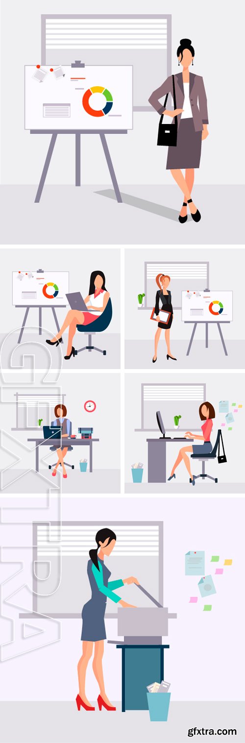 Stock Vectors - Illustration of a beautiful young business woman presenting with a pointer and board