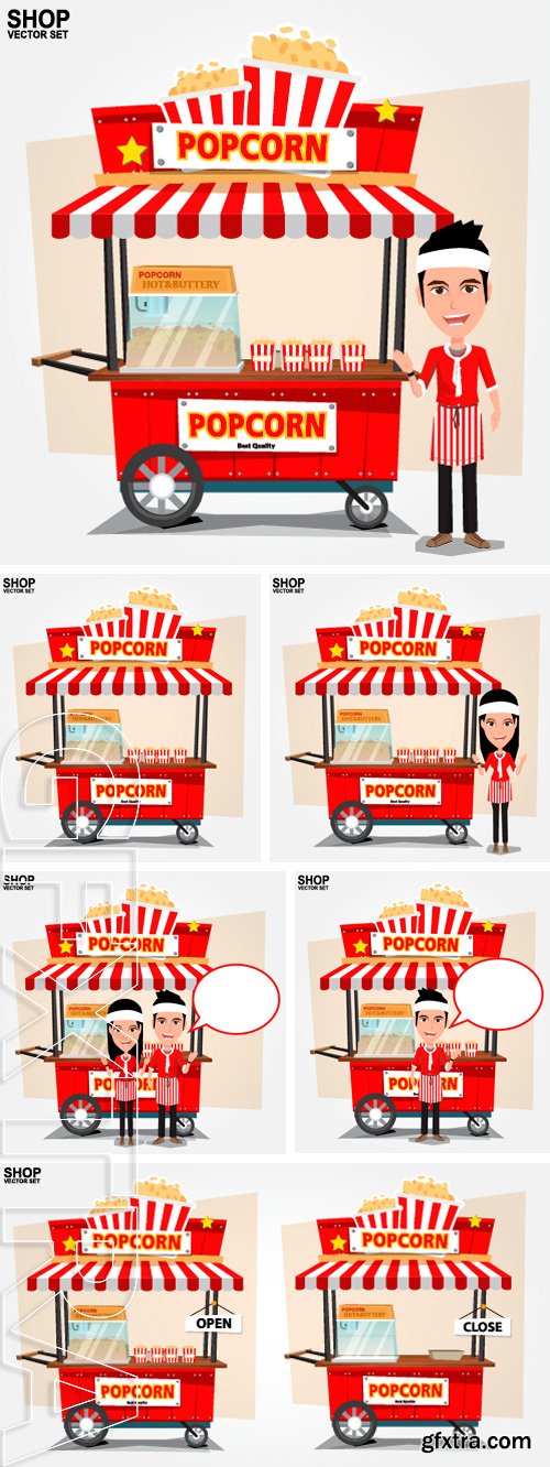 Stock Vectors - Popcorn cart with seller - vector illustration