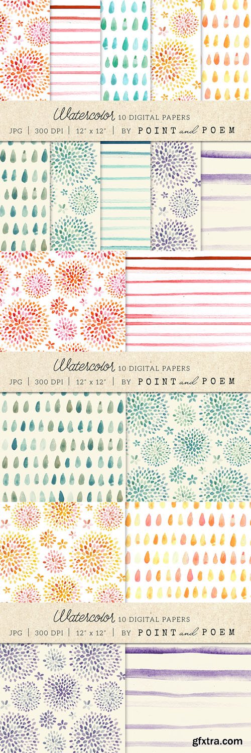 Watercolor Digital Paper Pastels - CM 178927