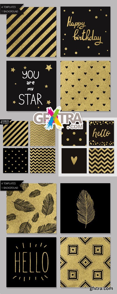 Black & Golden Seamless Patterns Vector