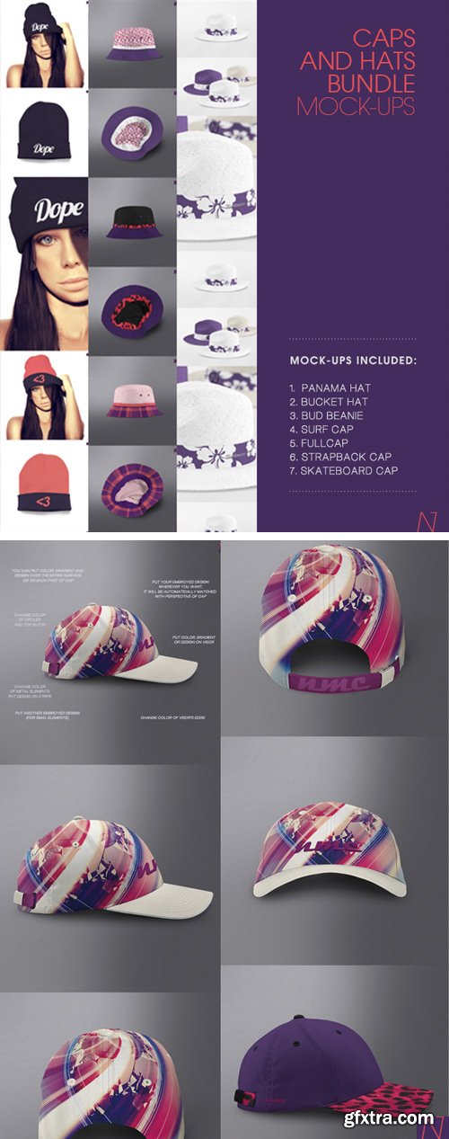 CM 223975 - CAPS & HATS MOCK-UPs BUNDLE | 7 in 1