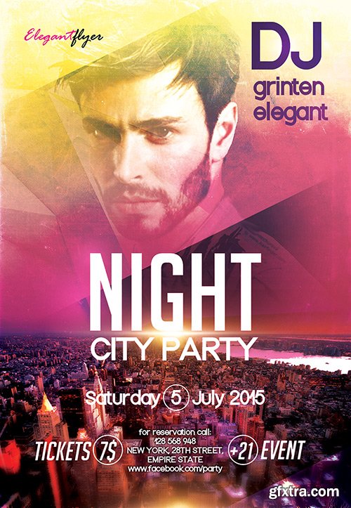 Night City party Flyer PSD Template + Facebook Cover