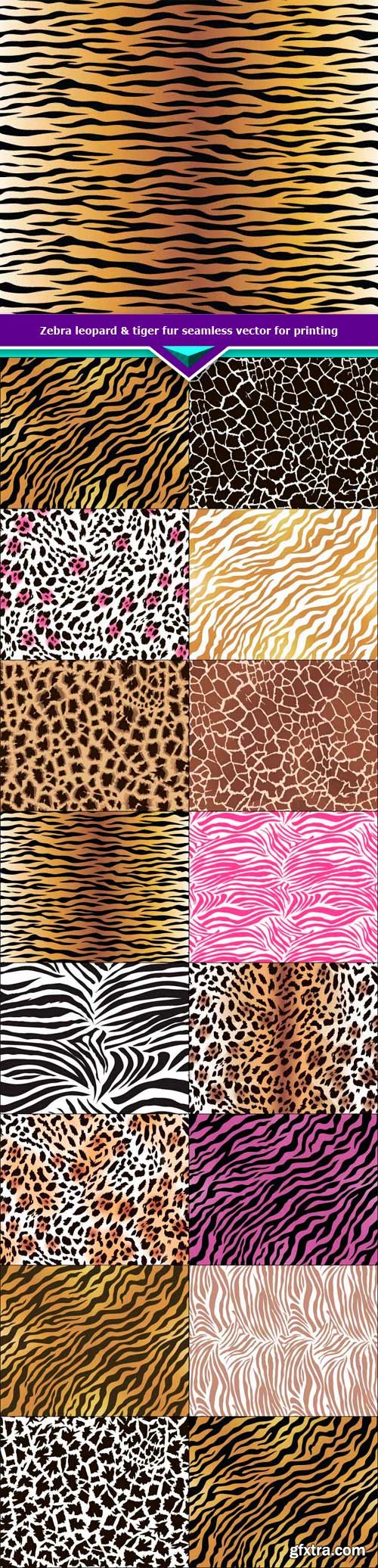 Zebra leopard &amp; tiger fur seamless vector for printing 15x EPS