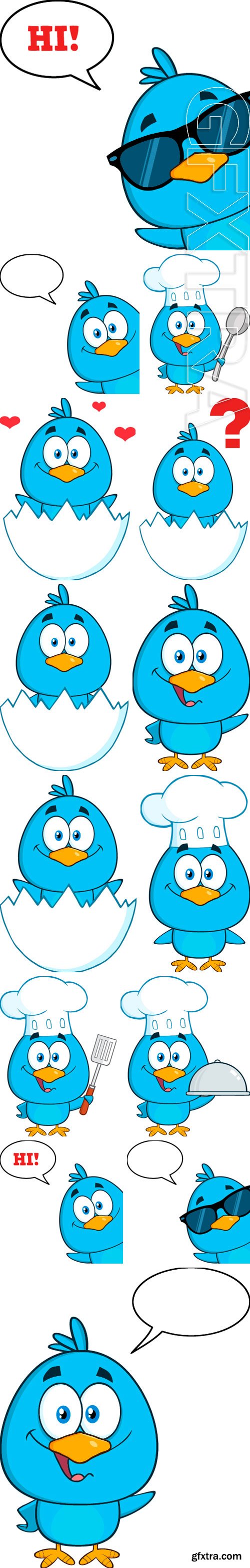 Stock Vectors - Cute Blue Bird Cartoon Character. Vector Illustration Isolated On White